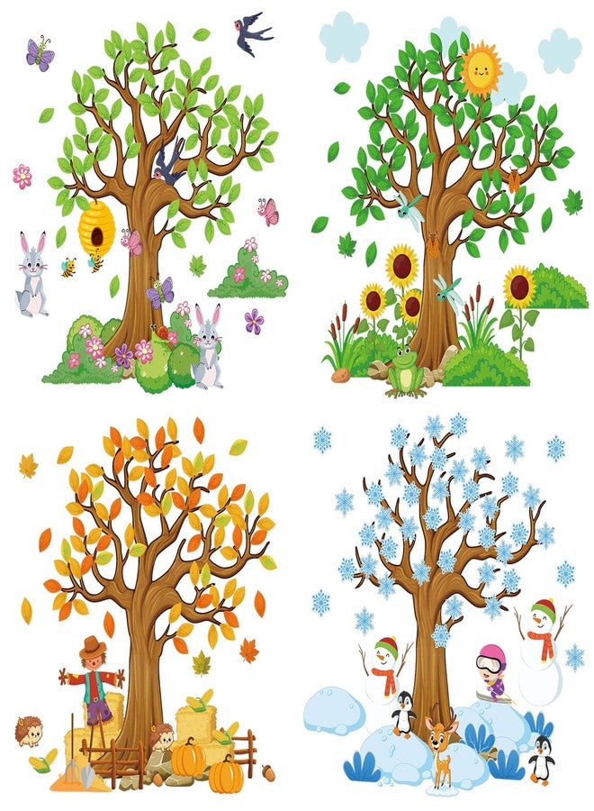Teling 239 Pcs Season Tree Classroom Bulletin Board Decor Spring Summer Autumn Winter Cutouts Border Set Four Seasons Bulletin Board Decorations with 200 Dots for Elementary School Home Chalkboard - Image 1