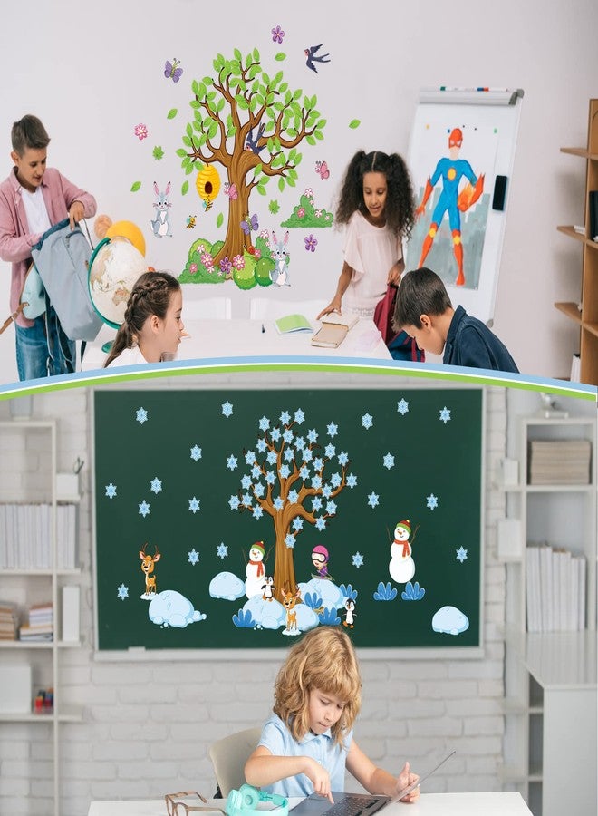 Teling 239 Pcs Season Tree Classroom Bulletin Board Decor Spring Summer Autumn Winter Cutouts Border Set Four Seasons Bulletin Board Decorations with 200 Dots for Elementary School Home Chalkboard - Image 4