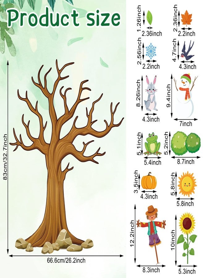 Teling 239 Pcs Season Tree Classroom Bulletin Board Decor Spring Summer Autumn Winter Cutouts Border Set Four Seasons Bulletin Board Decorations with 200 Dots for Elementary School Home Chalkboard - Image 2