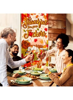 HOWAF HOWAF Fun Friendsgiving Party Door Cover, Thankful for You Friends Door Banner for Friends Thanksgiving Party Door Decorations Photo Supplies, Thanksgiving Maple Leaf Turkey Door Porch Welcome Banner  - Image 5