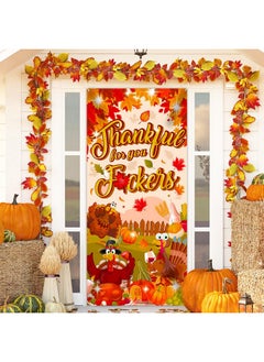 HOWAF HOWAF Fun Friendsgiving Party Door Cover, Thankful for You Friends Door Banner for Friends Thanksgiving Party Door Decorations Photo Supplies, Thanksgiving Maple Leaf Turkey Door Porch Welcome Banner  - Image 1