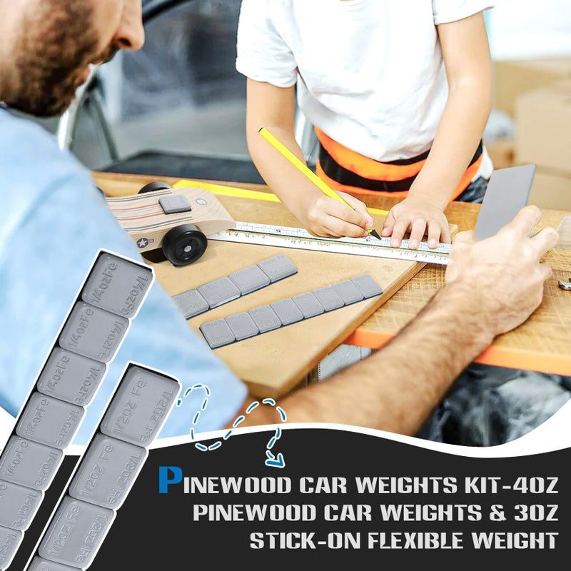 DZrudun Pinewood Car Weights Kit-7oz Total(4oz Derby Car Weights + 3oz Flexible Strip) - No Drill Stick-On Pinewood Car Weights - Adjust The COG, Quick& Easy Peel-and-Stick Installation for Max Speed - Image 3