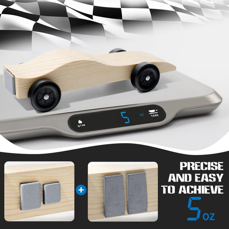 DZrudun Pinewood Car Weights Kit-7oz Total(4oz Derby Car Weights + 3oz Flexible Strip) - No Drill Stick-On Pinewood Car Weights - Adjust The COG, Quick& Easy Peel-and-Stick Installation for Max Speed - Image 2