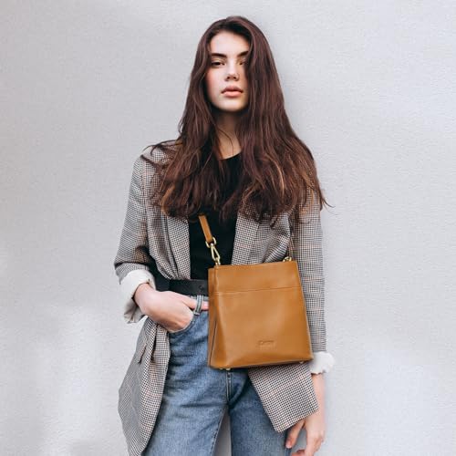 Kattee Leather Handbags for Women, Soft Shoulder Tote Bucket Bags Crossbody Purses with 2 Straps Brown - Image 2