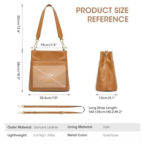 Kattee Leather Handbags for Women, Soft Shoulder Tote Bucket Bags Crossbody Purses with 2 Straps Brown - Image 4