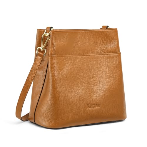 Kattee Leather Handbags for Women, Soft Shoulder Tote Bucket Bags Crossbody Purses with 2 Straps Brown - Image 1