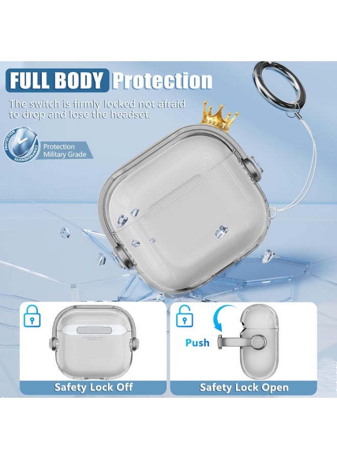 Tpu Clear Cases for Apple Airpods 4 Drop Protection Case Cover for Men for Women with Lock and Keychain,(Black/Grey) - Image 5