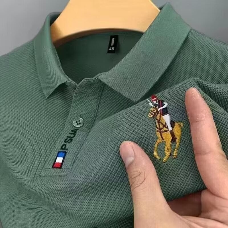 2024 Summer Mens Polo Shirt Short Sleeves Breathable Ice Silk Top Slim Fit Lapel Trendy Casual Wear From China Ystc03 green  - Image 1