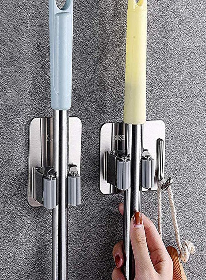 MEZON Metal Stainless Steel Heavy Duty Wall Mounted Organizers and Storage Utility Rack for Broom and Mop Holder Bathroom Kitchen Office Closet and Garden (Silver, 3) - Image 2