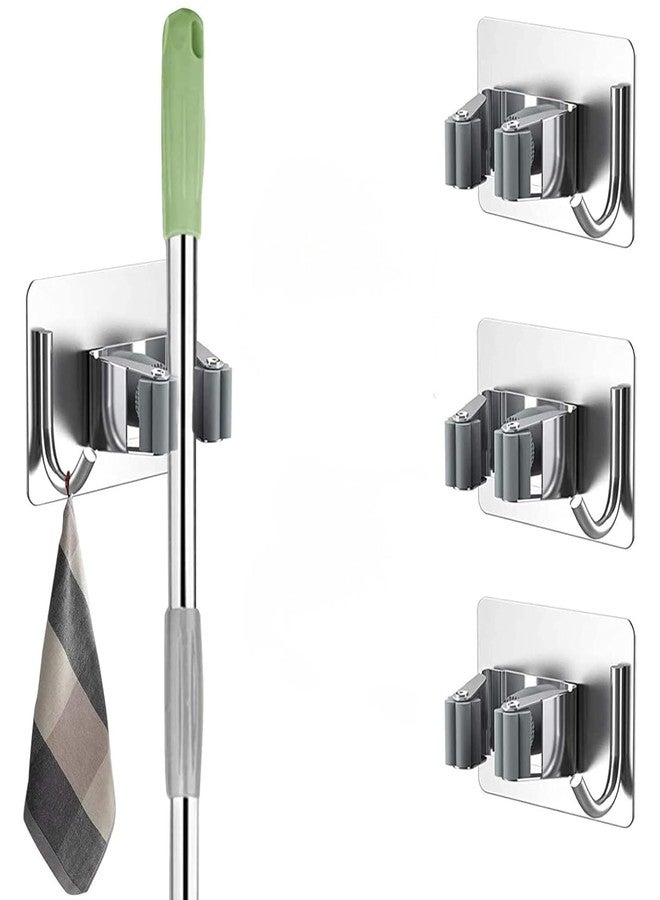 MEZON Metal Stainless Steel Heavy Duty Wall Mounted Organizers and Storage Utility Rack for Broom and Mop Holder Bathroom Kitchen Office Closet and Garden (Silver, 3) - Image 1