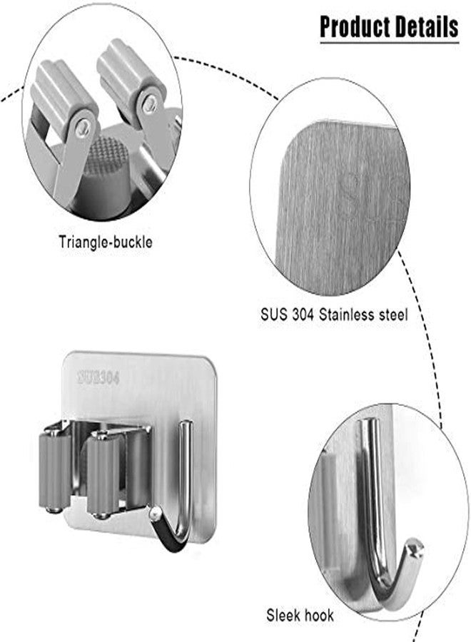 MEZON Metal Stainless Steel Heavy Duty Wall Mounted Organizers and Storage Utility Rack for Broom and Mop Holder Bathroom Kitchen Office Closet and Garden (Silver, 3) - Image 4