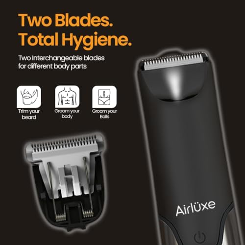 Airluxe Full Body Trimmer for Men | 2 Ceramic Blades for Face & Body | No Nicks Pubic Groin & Private Part Groomer | IPX7 Waterproof | 120 Min Runtime | Manscaping Kit - Image 3