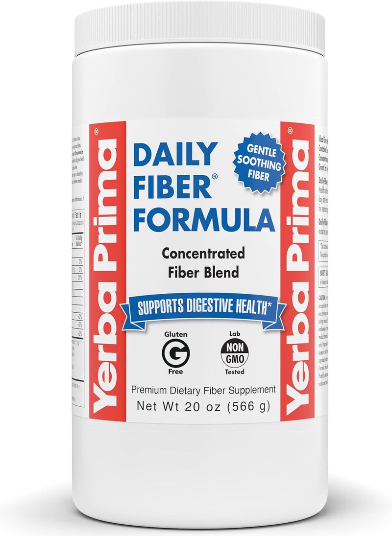 Yerba Prima Daily Fiber Formula  20 oz Powder  Unflavored Concentrated Blend of SolubleInsoluble Psyllium Seed Husks Acacia Gum Apple Fiber for Bulk  Dietary Bulking Supplement  Regularity - Image 1