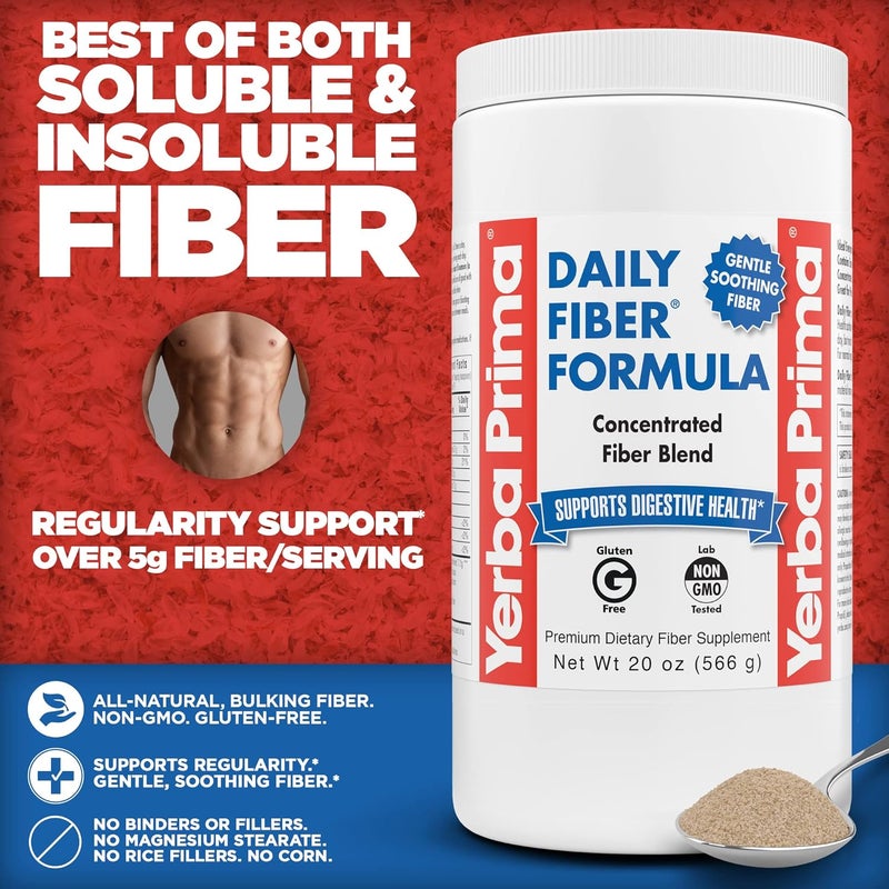 Yerba Prima Daily Fiber Formula  20 oz Powder  Unflavored Concentrated Blend of SolubleInsoluble Psyllium Seed Husks Acacia Gum Apple Fiber for Bulk  Dietary Bulking Supplement  Regularity - Image 3