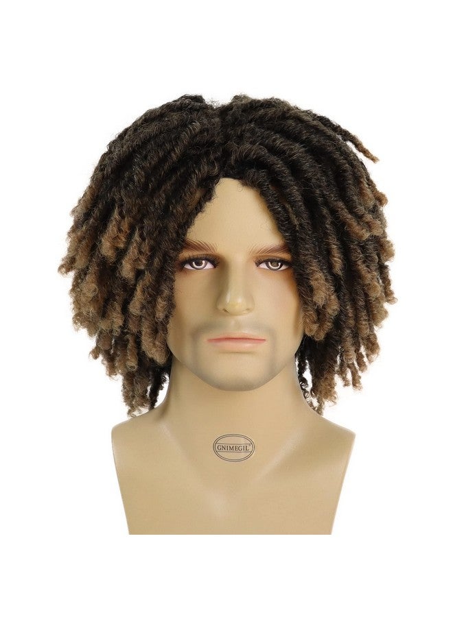 GNIMEGIL Nimegil Short Dreadlocks Wig For Black Man Afro Bob Ombre Light Brown Crochet Twist Hair Braided Wig Natural Synthetic Wig Breaking Street Dance Breathable Wig Cap - Image 1