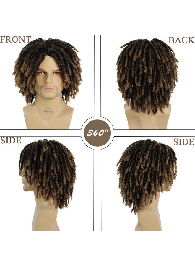 GNIMEGIL Nimegil Short Dreadlocks Wig For Black Man Afro Bob Ombre Light Brown Crochet Twist Hair Braided Wig Natural Synthetic Wig Breaking Street Dance Breathable Wig Cap - Image 4