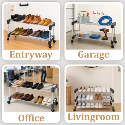 JD FRESH Stainless Steel Shoe Rack/Shoe Stand With Wheel/Movable Shoe Rack For Home/Multi-Purpose Footwear Stand/Books/Newspaper/Plants 4 Tier (Silver And Black),Shoes - Image 5