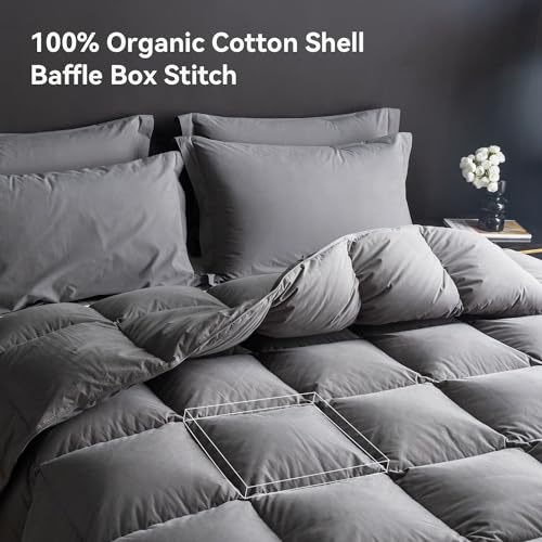 WENERSI Feather Down Comforter Full/Queen Size,Hotel Style Bedding Comforter,750+ Fill Power,1200TC,100% Organic Cotton Fabric,All Season Grey Duvet Insert with 8 Corner Tabs - Image 3
