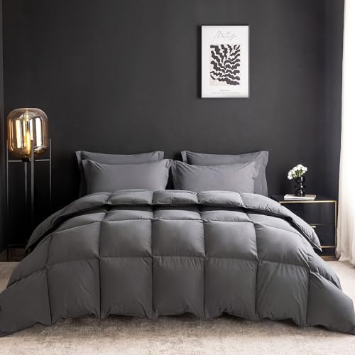 WENERSI Feather Down Comforter Full/Queen Size,Hotel Style Bedding Comforter,750+ Fill Power,1200TC,100% Organic Cotton Fabric,All Season Grey Duvet Insert with 8 Corner Tabs - Image 1