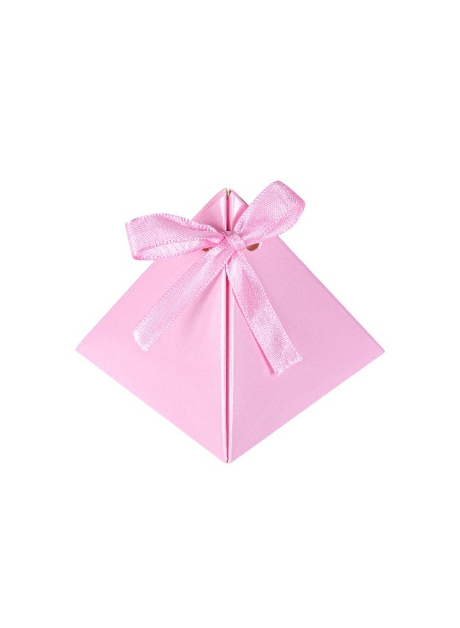 Restaurantware Pastry Tek 3  x 3 x 3 Inch Pyramid Favor Boxes, 100 Pyramid Triangle Gift Boxes - Satin Ribbon, Disposable, Pink Paper Triangle Candy Boxes, For Weddings Or Parties - Image 2