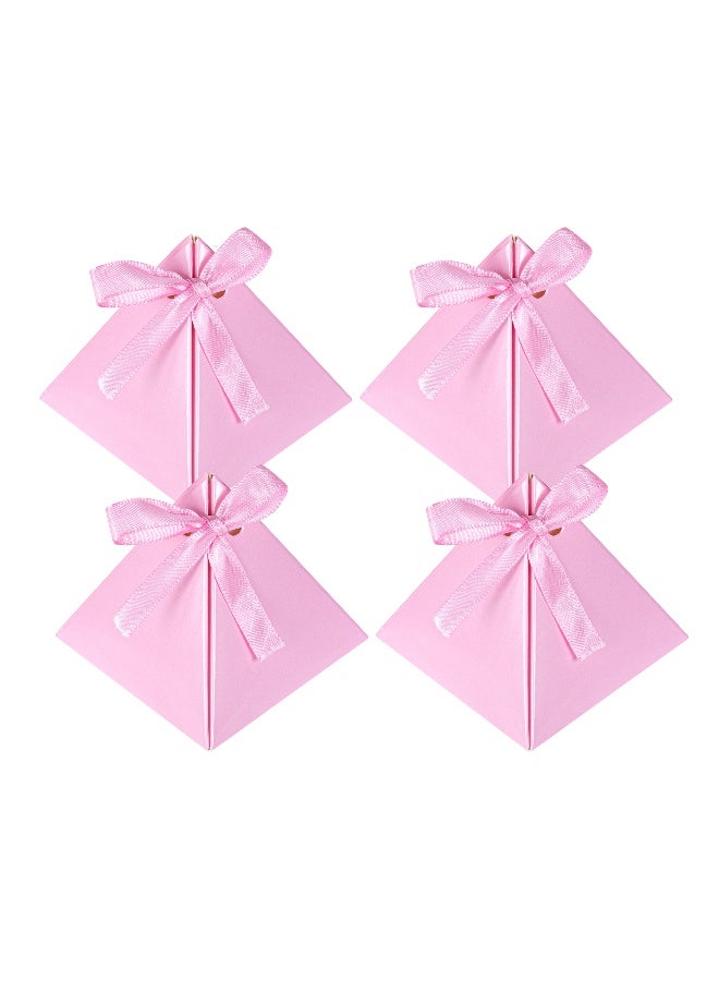 Restaurantware Pastry Tek 3  x 3 x 3 Inch Pyramid Favor Boxes, 100 Pyramid Triangle Gift Boxes - Satin Ribbon, Disposable, Pink Paper Triangle Candy Boxes, For Weddings Or Parties - Image 1