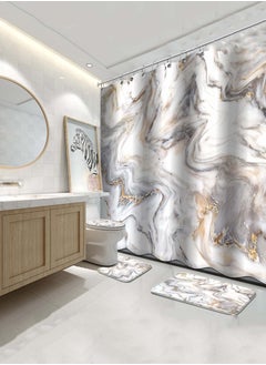 joyzzz Shower Curtain Set 4 Piece Marble , Abstract Gold and Grey Luxury Marble Texture Bathroom Decor Set with Shower Curtain,Non-Slip Bath Rugs Toilet Lid Cover,and Bathroom Mat Accessories  - Image 3