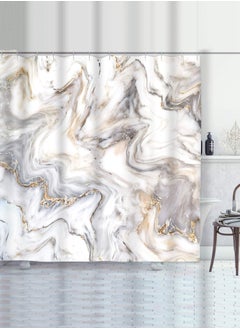joyzzz Shower Curtain Set 4 Piece Marble , Abstract Gold and Grey Luxury Marble Texture Bathroom Decor Set with Shower Curtain,Non-Slip Bath Rugs Toilet Lid Cover,and Bathroom Mat Accessories  - Image 4