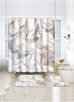 joyzzz Shower Curtain Set 4 Piece Marble , Abstract Gold and Grey Luxury Marble Texture Bathroom Decor Set with Shower Curtain,Non-Slip Bath Rugs Toilet Lid Cover,and Bathroom Mat Accessories  - Image 2