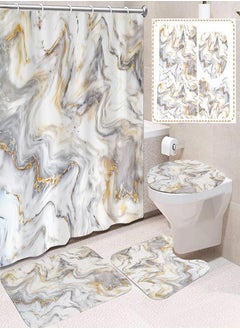 joyzzz Shower Curtain Set 4 Piece Marble , Abstract Gold and Grey Luxury Marble Texture Bathroom Decor Set with Shower Curtain,Non-Slip Bath Rugs Toilet Lid Cover,and Bathroom Mat Accessories  - Image 1