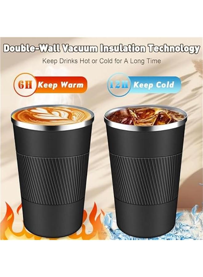هوكور TRASSLE Coffee Travel Mug 510ML, Insulated Coffee Mug with Lid, Leakproof Coffee Thermos, Coffee Tumbler for Hot&Cold Drinks, Stainless Steel Reusable Thermal Cup for Men Women (Black) - Image 2