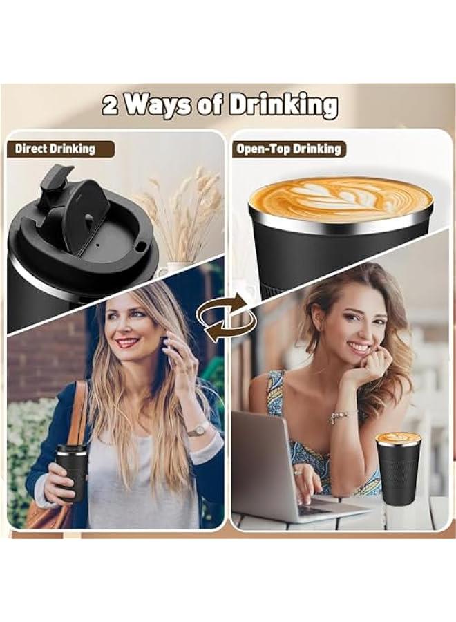 هوكور TRASSLE Coffee Travel Mug 510ML, Insulated Coffee Mug with Lid, Leakproof Coffee Thermos, Coffee Tumbler for Hot&Cold Drinks, Stainless Steel Reusable Thermal Cup for Men Women (Black) - Image 3