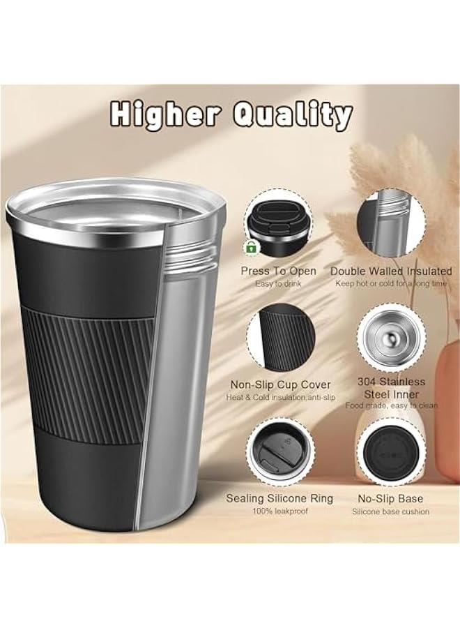 هوكور TRASSLE Coffee Travel Mug 510ML, Insulated Coffee Mug with Lid, Leakproof Coffee Thermos, Coffee Tumbler for Hot&Cold Drinks, Stainless Steel Reusable Thermal Cup for Men Women (Black) - Image 4