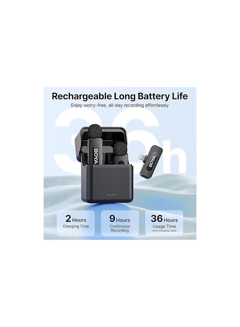 BOYA iPhone Microphone, Wireless Lavalier Microphone for iPhone, 100m Range, 2.4GHz Plug Play Mnini Clip-on Mic for iPhone - Image 2