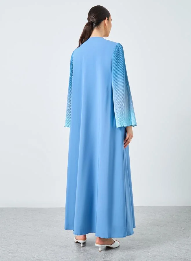 تايك تو Take Two Dye Print Bell Sleeve Open Front Abaya