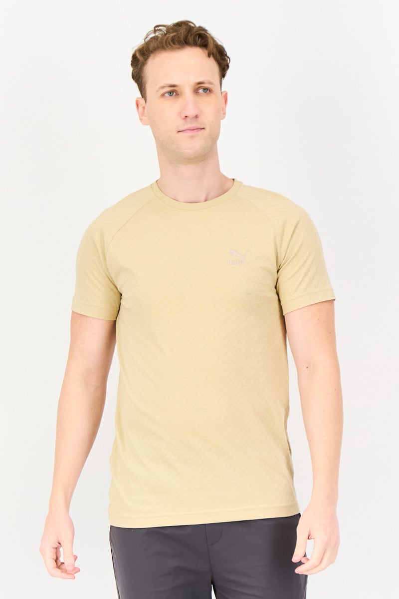 PUMA Men Slim Fit Short Sleeves Embroidered Logo Outdoor T-Shirt, Tan - Image 1