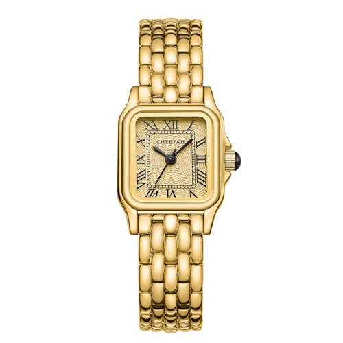 CHEETAH Watches for Women with Small Vintage Bracelet in Gold Rectangular Case Roman Dial - Image 1