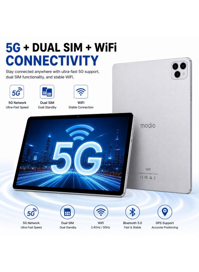 Modio Tab M91 10.95" 5G Tablet, 12GB RAM 512GB Storage, 8000mAh Battery, Dual SIM WiFi, 13MP+8MP Camera, Incell Display – Silver - Image 4