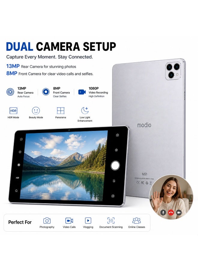 Modio Tab M91 10.95" 5G Tablet, 12GB RAM 512GB Storage, 8000mAh Battery, Dual SIM WiFi, 13MP+8MP Camera, Incell Display – Silver - Image 5