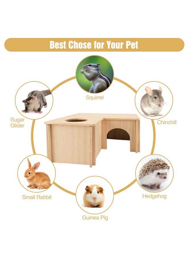 PAWCHIE - PAWCHIE Guinea Pig Hideout Hamster House with Multi-Rooms - Small Animals Pets Hideout Multi-Chamber Wooden Hut Habitats Decor Tunnel for Guinea Pigs, Hamsters, Chinchillas - Image 1