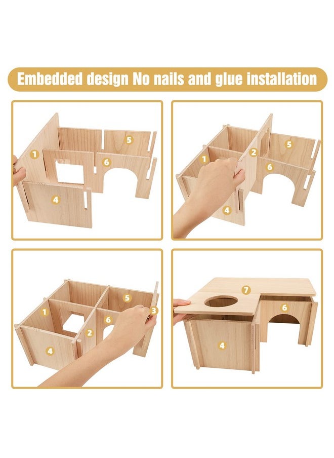 PAWCHIE - PAWCHIE Guinea Pig Hideout Hamster House with Multi-Rooms - Small Animals Pets Hideout Multi-Chamber Wooden Hut Habitats Decor Tunnel for Guinea Pigs, Hamsters, Chinchillas - Image 1