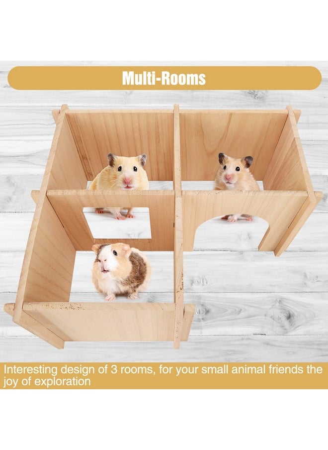 PAWCHIE - PAWCHIE Guinea Pig Hideout Hamster House with Multi-Rooms - Small Animals Pets Hideout Multi-Chamber Wooden Hut Habitats Decor Tunnel for Guinea Pigs, Hamsters, Chinchillas - Image 1