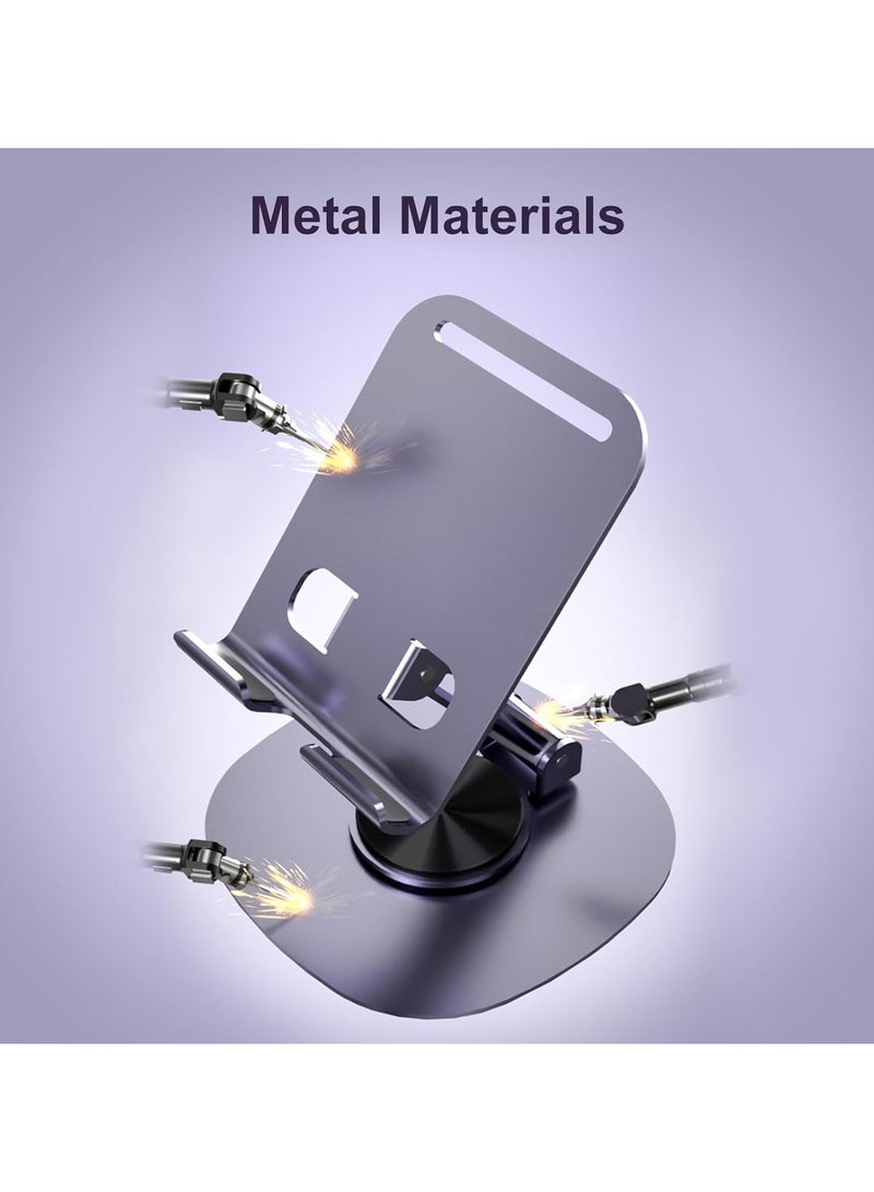 360°Rotating Phone Holder for Desk, Portable & Foldable Cell Phone Stand for Office & Kitchen, Adjustable Tablet Stand for All Mobile Phones, iPhone, iPad, Nintendo Switch (Metal Purple) - Image 4