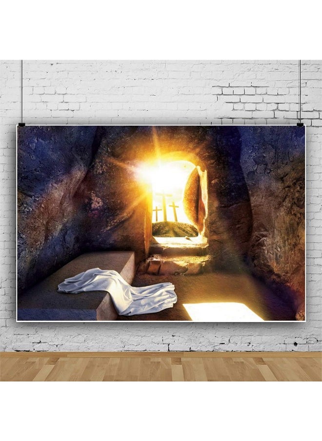 Leowefowa Durable Soft Fabric Resurrection Of Jesus Easter Backdrop 10X8Ft Sunrise Remote Holy Cross Empty Jesus Tomb Background For Photography Easter Day Church Event Activities Photo Studio Props  - Image 1
