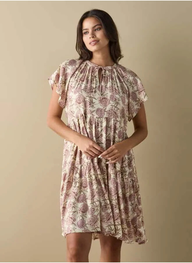 فاف All-Over Floral Print Sleepshirt with Tie-Ups