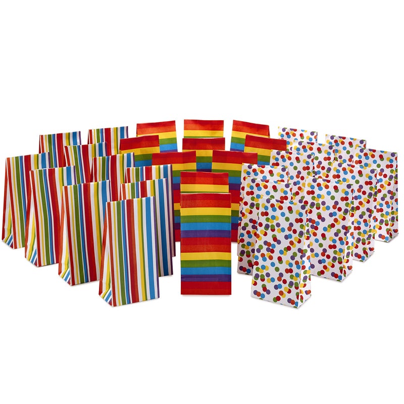 Hallmark Celebrate Rainbow Party Favor and Wrapped Treat Bags (30 Ct.  10 Each of Vertical Stripes  Horizontal Stripes  Dots) for Birthdays  Baby Showers  School Lunches  Care Packages  May Day - Image 1