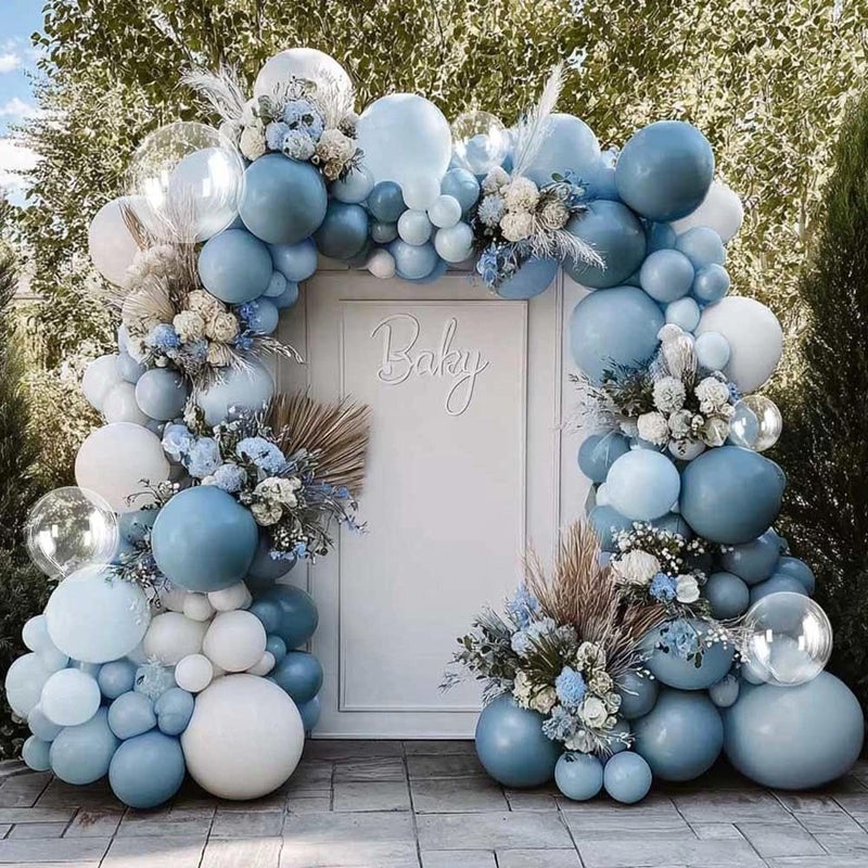 Partycus Dusty Blue White Balloon Arch Kit Double Stuffed Pastel Slate Blue White Matte Latex Balloon Garland for Baby Shower Birthday Bridal Wedding Valentines Easter Party - Image 3