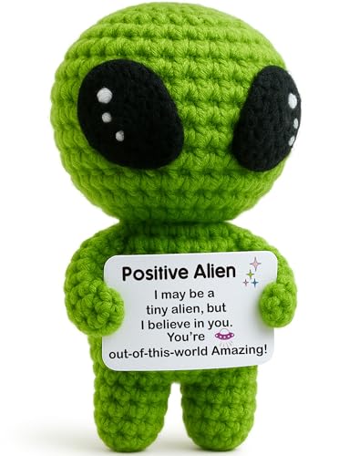MAMAGIFTREE Funny Positive Alien Crochet Plush with Uplifting Message Card for Valentines Day Easter Eggs Fillers Easter Basket Stuffers Small Encouragement Gift for Her Him Teens Birthday Graduation - Image 1