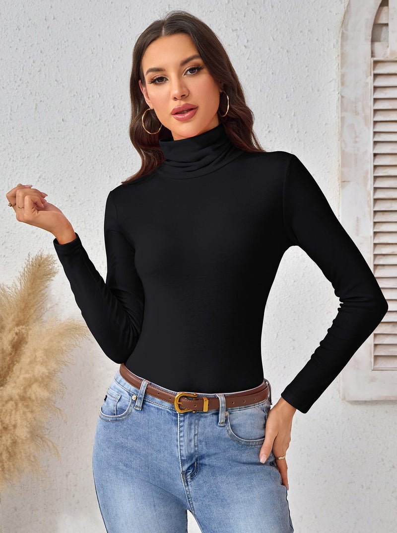 ACIEMR Women's Long Sleeve Tops - Classic Turtleneck Shirts, Soft Slim Fit Turtle Neck Tees for Casual, Work & Travel Wear in Fall Winter 2025 Black Large - Image 2