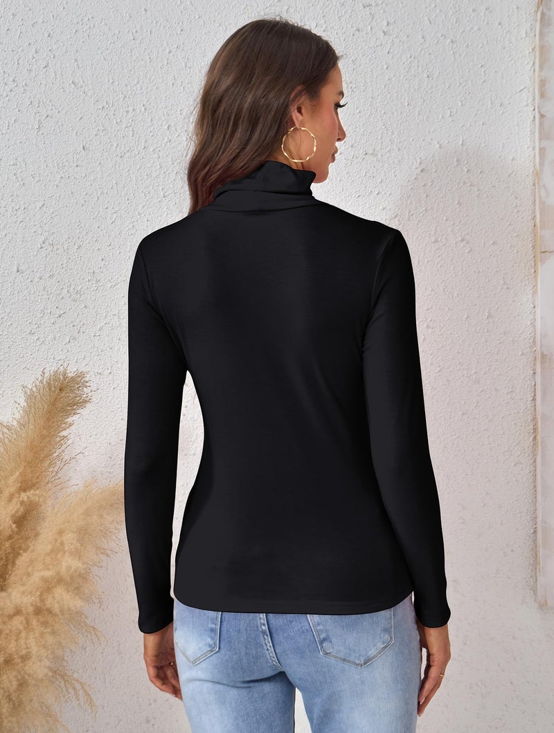 ACIEMR Women's Long Sleeve Tops - Classic Turtleneck Shirts, Soft Slim Fit Turtle Neck Tees for Casual, Work & Travel Wear in Fall Winter 2025 Black Large - Image 5