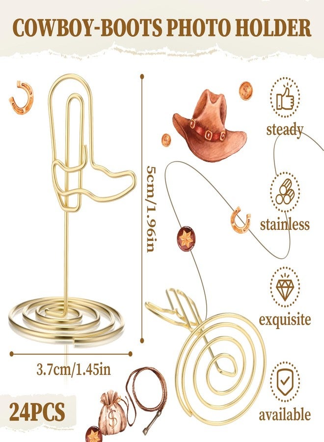 SiliFine 24 Pcs Gold Cowboy Boots Photo Holders Table Number Photo Clips Holder 1.96 x 1.45'' Cowboy Boots Decoration Name Place Card Stand for Centerpieces Wedding Reception, Party, Birthday - Image 2